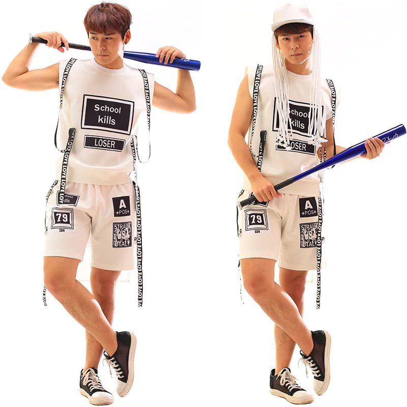 Male singer DJ Quan Zhilong GD with the same paragraph White hip-hop alphabet cloth patch strap vest costume men's suit