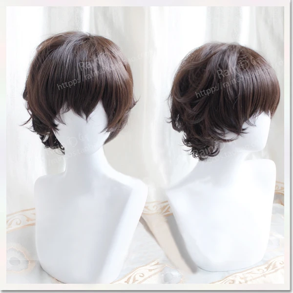 New Arrival Anime Bungo Stray Dogs Dazai Osamu Short Brown Curly Hair Heat Resistant Cosplay Costume Wig + Track + Cap