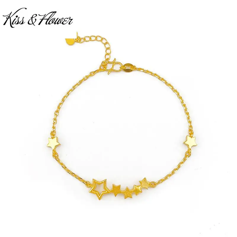 

KISS&FLOWER BR14 Fine Jewelry Wholesale 2022 Hot Fashion Woman Girl Birthday Wedding Gift Stars Slim Chain 24KT Gold Bracelet