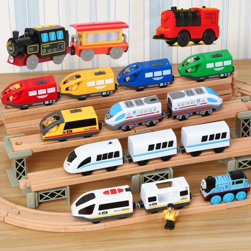 RC Electric Train Toys Connected With Wooden Railway Tracks Locomotive Magnetic Train Toy Car Fit For Brand Wood Tracks