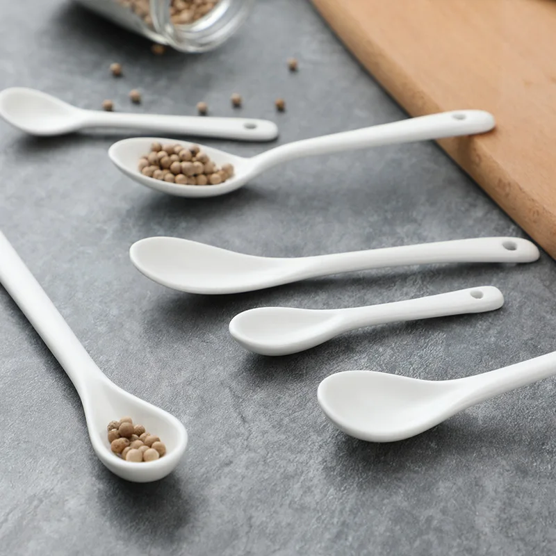 (25pcs) Porcelain Mini Coffee Spoon 8cm 10cm 12cm 13cm Spice Honey Spoons Ceramic Coffee Spoons