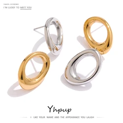 Yhpup Stainless Steel Round Hollow Stud Earrings Minimalist Metal Waterproof Unusual Earrings Jewelry Bijoux Femme Gift New