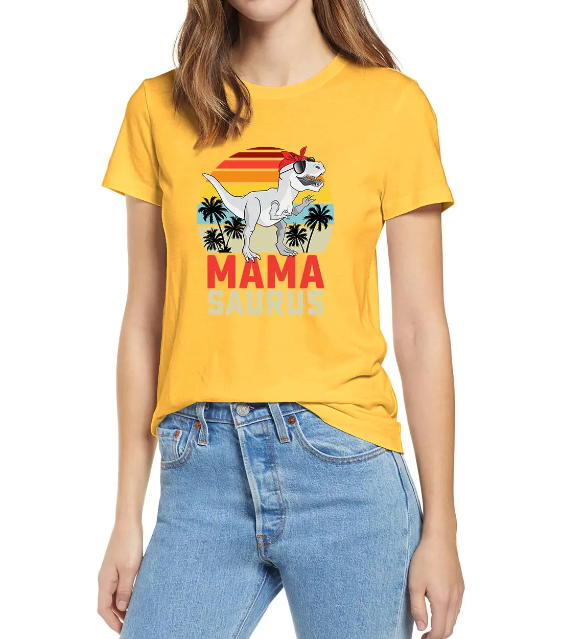 Unisex Mamasaurus T rex Dinosaur Funny Mama Saurus Family Matching Vintage Women's 100% Cotton Short Sleeves T-Shirt Gift Soft