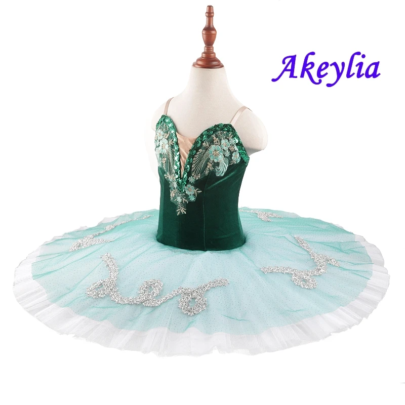 Green silver Pancake Peformance Tutus women sugar plum fairy competition stage tutu costume Adult Professional Ballet Tutu 19010