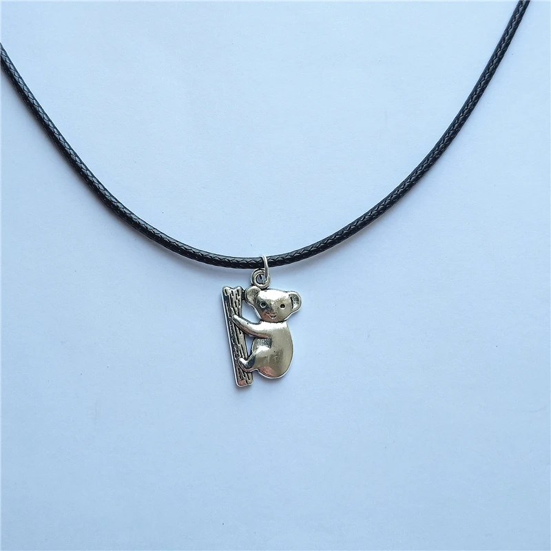 Cute Koala Charm Choker Necklace, Black Leather Choker, Koala Pendant, Koala Bear Pendant Necklace, Necklace for Women Girls