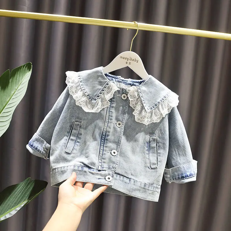 

Girls Denim Jacket Spring Autumn Baby Coat Tops Infant Baby Loose Lace Jacket kids Casual Windbreaker Jacket 6M 9M 3T 5T 7T