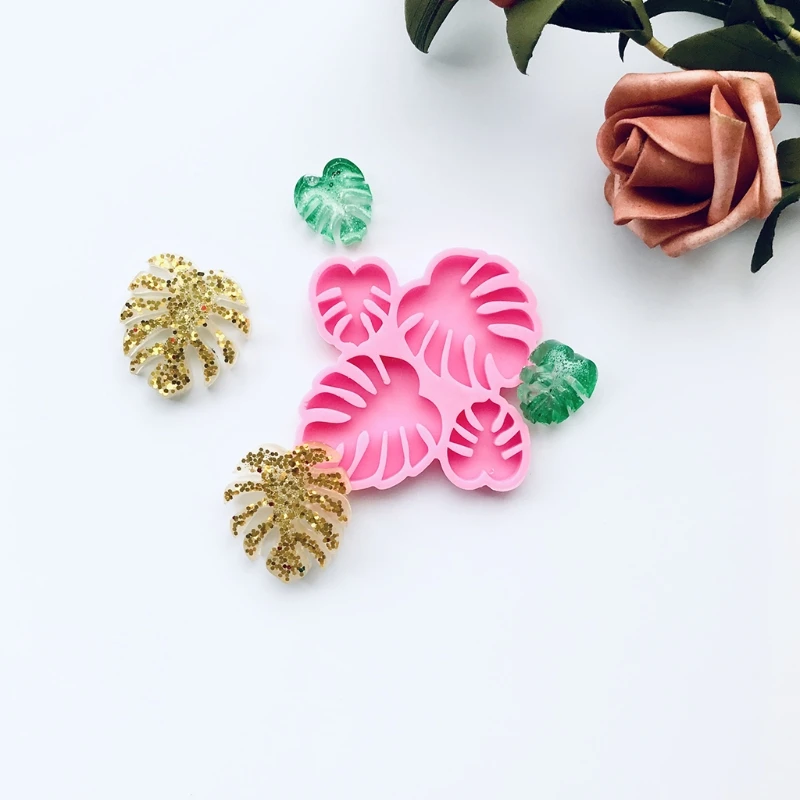 Monstera Leaves Ear Studs Combination Earring Mold Epoxy Resin Jewelry Mold Resin Casting Pendant Mold for Diy