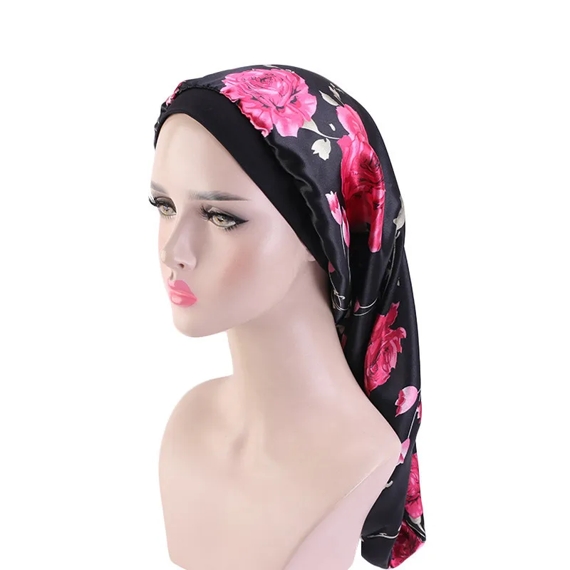 New fashion Long Satin Bonnet Sleep Cap with high elastic hair Care Wide Band Hair Care Bonnet Nightcap for Women Men chemo Cap