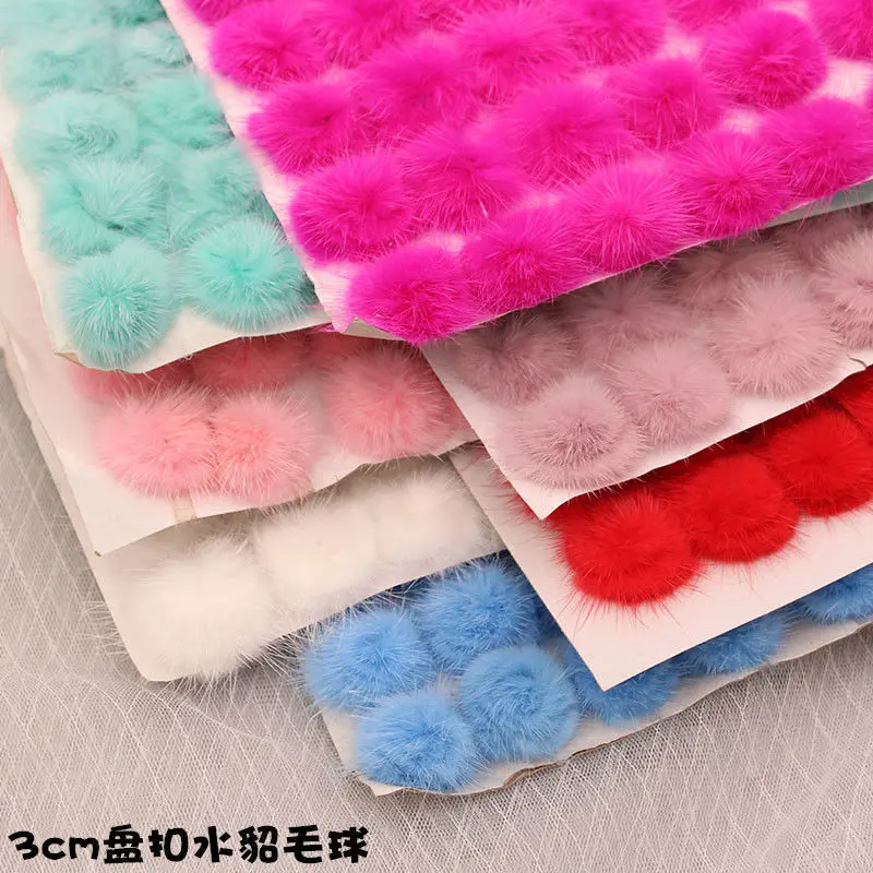 10Pcs 30mm Mink Plush Ball with Bottom Gasket for DIY Headwear Hair Clips Bow Accessories Handmade Baby Clothes Hat Shoes Decor