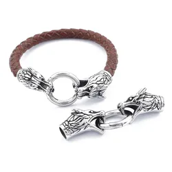 1set Stainless Steel Dragon Head Bracelet Connector Clasps For 6mm Round Leather Cord Bracelet End Jewelry Accessories