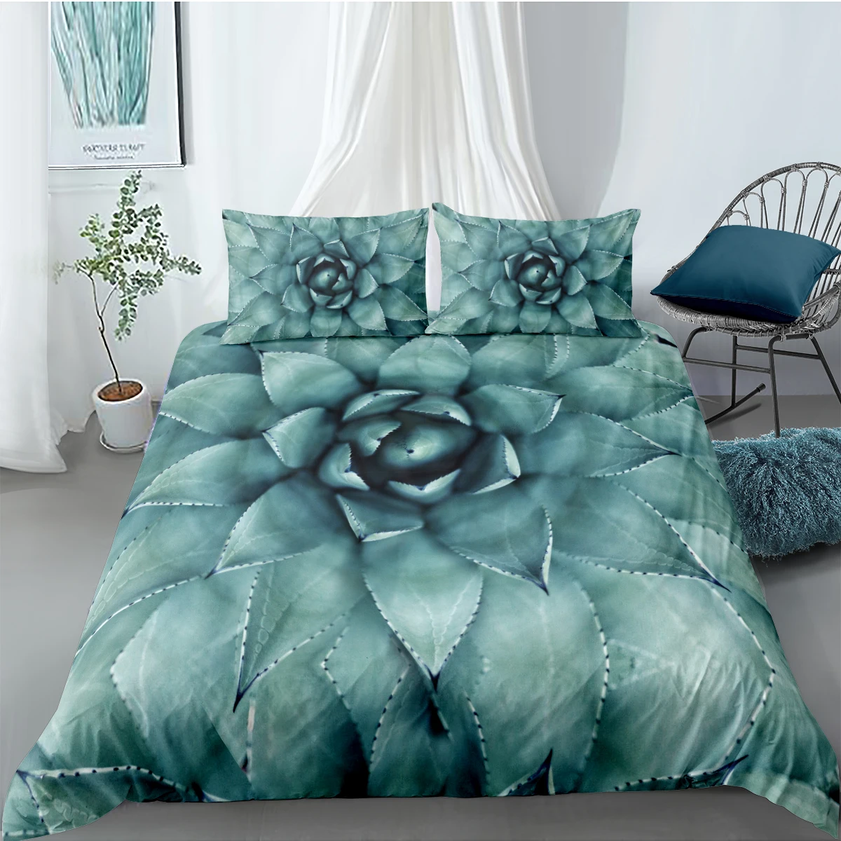 

3D Succulent Bedding Set Green Duvet Cover Sets Plant Comforter Cases Pillow Cases Full Double Single Twin Queen Size 140*210cm