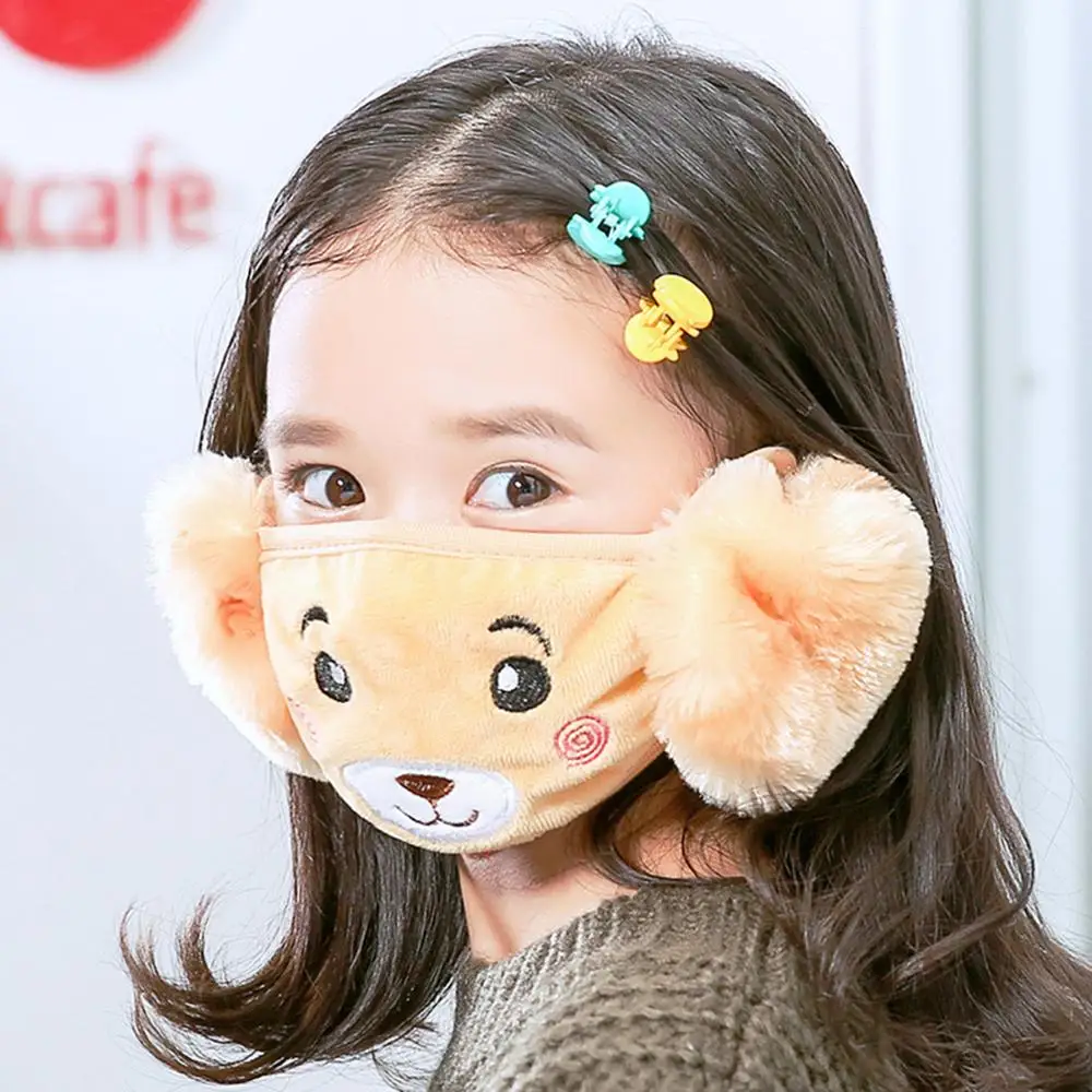 Winter Plush Children Face Masks Cartoon Ear Protectors Cotton Bear Kid Student Warm Earmuffs Warm Mouth Unisex Ear Cover