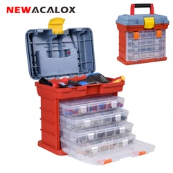 NEWACALOX Outdoor Toolbox 4 strati attrezzatura da pesca portautensili portatile vite Hardware scatola di immagazzinaggio in plastica con maniglia di bloccaggio