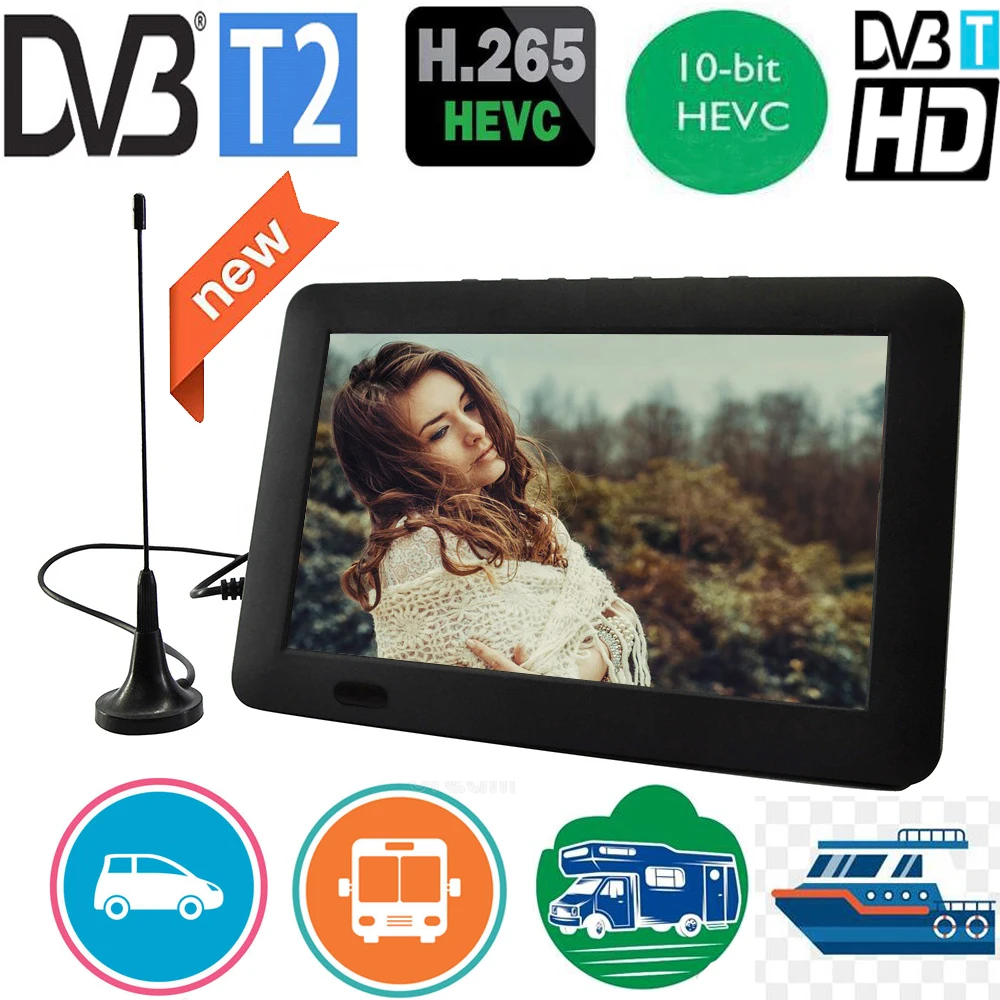 

LEADSTAR 9 inch Portable TV DVB-T2 ATSC ISDB-T tdt Digital and Analog mini small Car Television Support USB TF PVR MP4 H.265 AC3