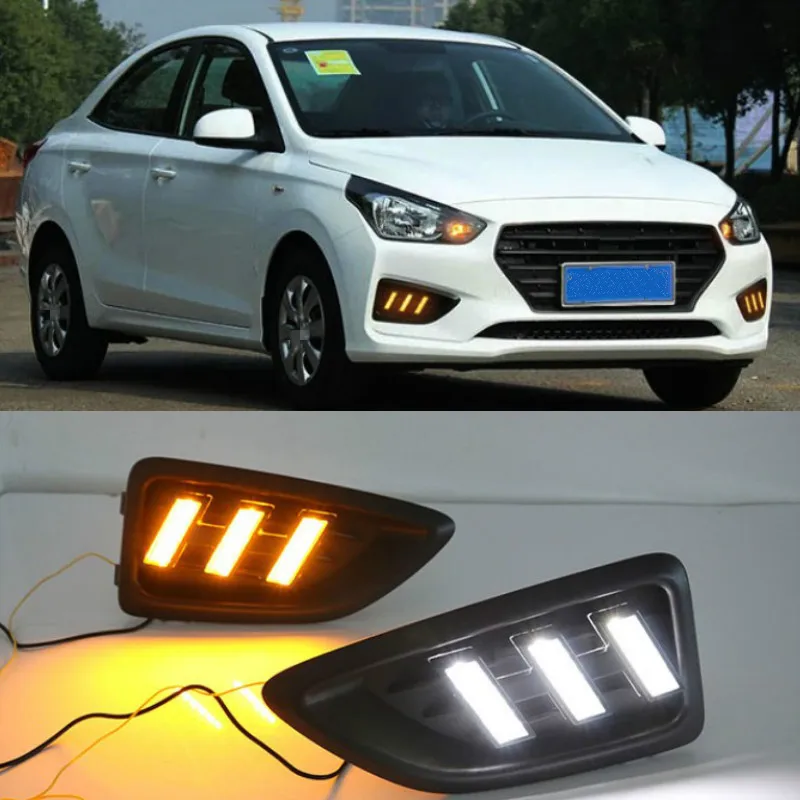 LED DRL Daytime Running Light Fog Lamp 12V Car Running Lights For Hyundai Accent Solaris Verna 2017 2018