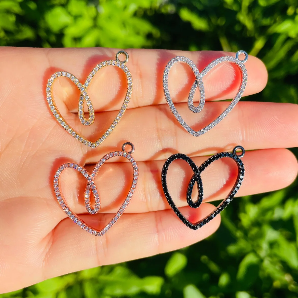 5pcs Exquisite Heart Charm Pendant for Women Bracelet Necklace Bangle Making Cubic Zirconia Handmade Jewelry Accessory Wholesale