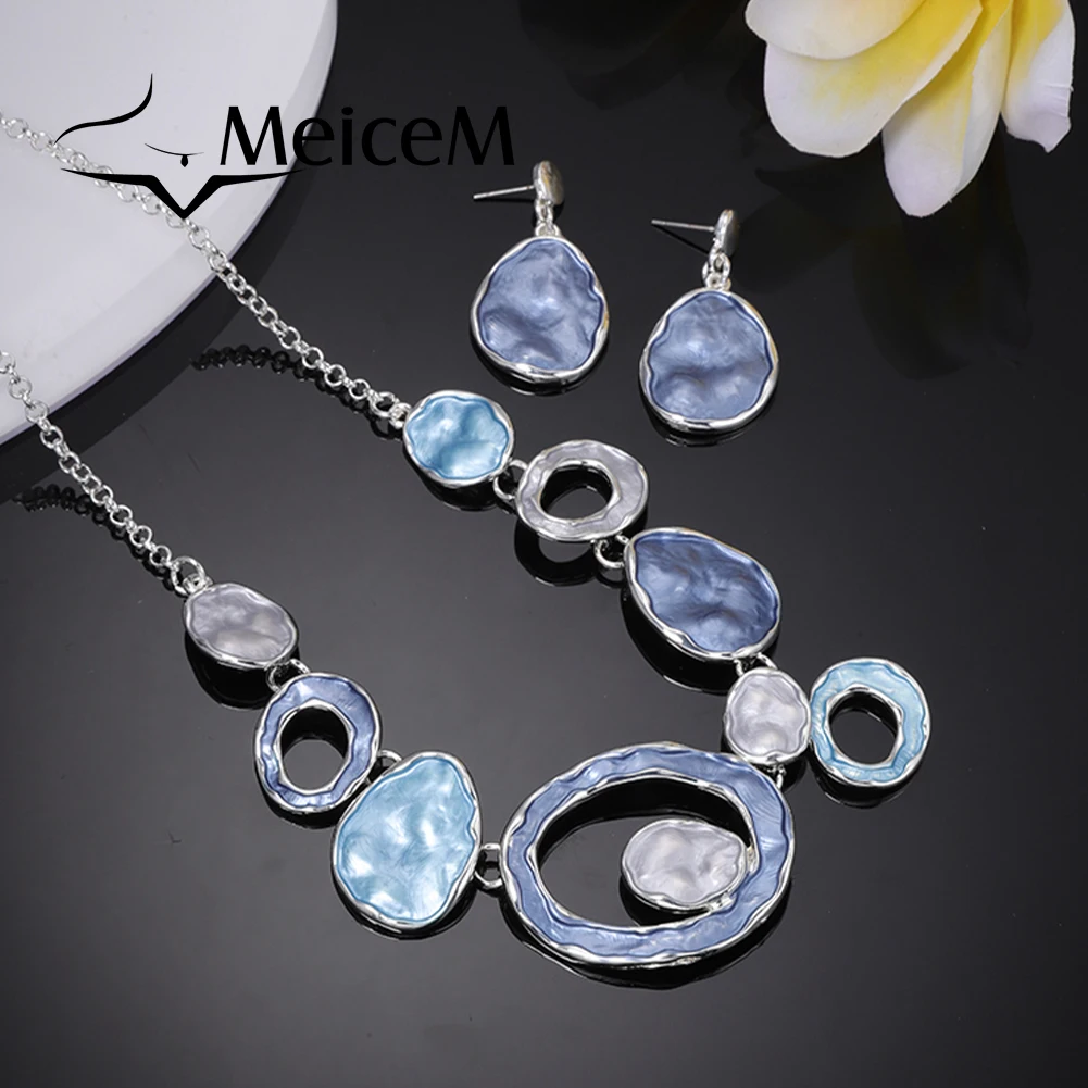 Metal Alloy Necklace MeiceM Luxury Geometric Fashion Female Pendant Necklaces Set Women's Mother's Gift Accessories Women