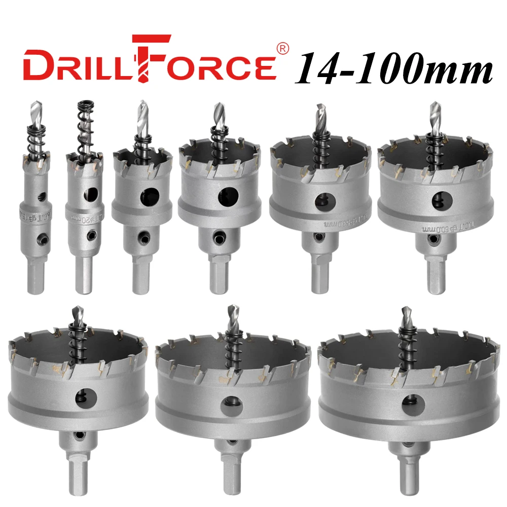 Drillforce 14-100mm TCT Hole Saw Drill Bit Alloy Carbide Cobalt Steel Cutter Opener Stainless Steel Plate Iron Metal Cutting Kit