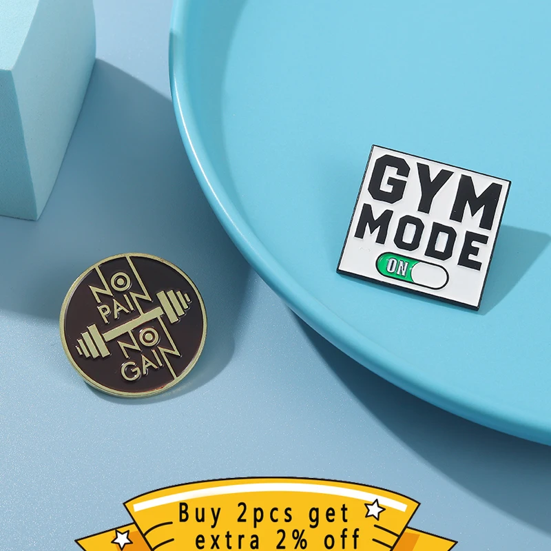 Gym Mooe Enamel Pins No Pain No Gain Excitation Encourage Brooches Lapel Clothes Backpack Hat Badge Sports Lover Jewelry Gifts