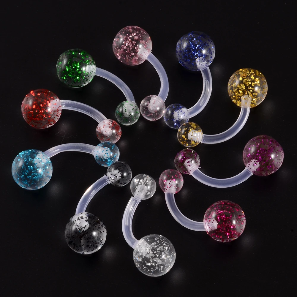 CHUANCI 10 PCS Mix Color Navel Rings Mix PInk Bling Color Sexy Belly Button Ring Belly Rings Body piercing Jewelry 14G