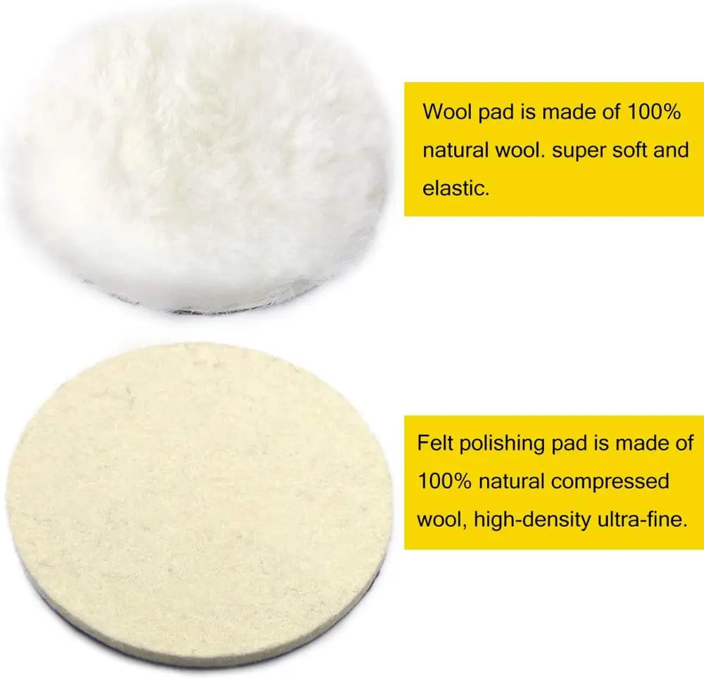 Poliwell 5 Inch 125Mm Vilt Wheel Polish Pad Wollen Waxen Pad En Klittenband Backing Plaat Kit Voor auto Polijsten En Waxen