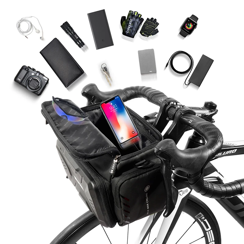 WILD MAN GS6 Bicycle Bag EVA Hard Shell Waterproof Touch Screen High Capacity Front Tube Frame Mountain Bike Bike Accessories