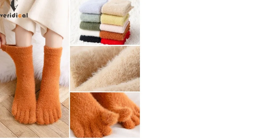 Frauen Mädchen dicke fünf Fingers ocken Winter warme bunte Korallen vlies flauschige Zehen socken weiche gemütliche Strumpfwaren weibliche Boden pantoffeln – Detail 2