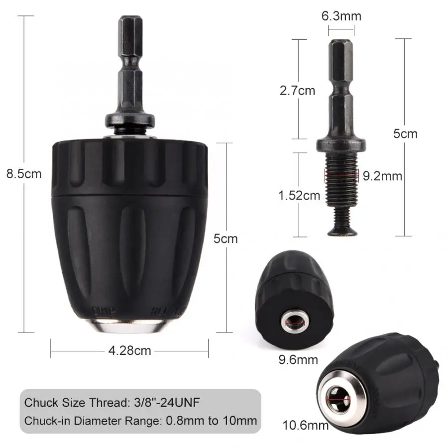 0.8-10mm strumento di conversione mandrino autoserrante 3/8 "-adattatore 24UNF con codolo esagonale attacco esagonale da 1/4 pollici rapido