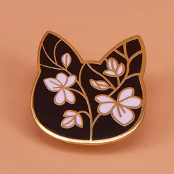 Floral cat enamel pin flower art brooch cute pins animal badge jewelry cat lover gifts for women jacket accessories