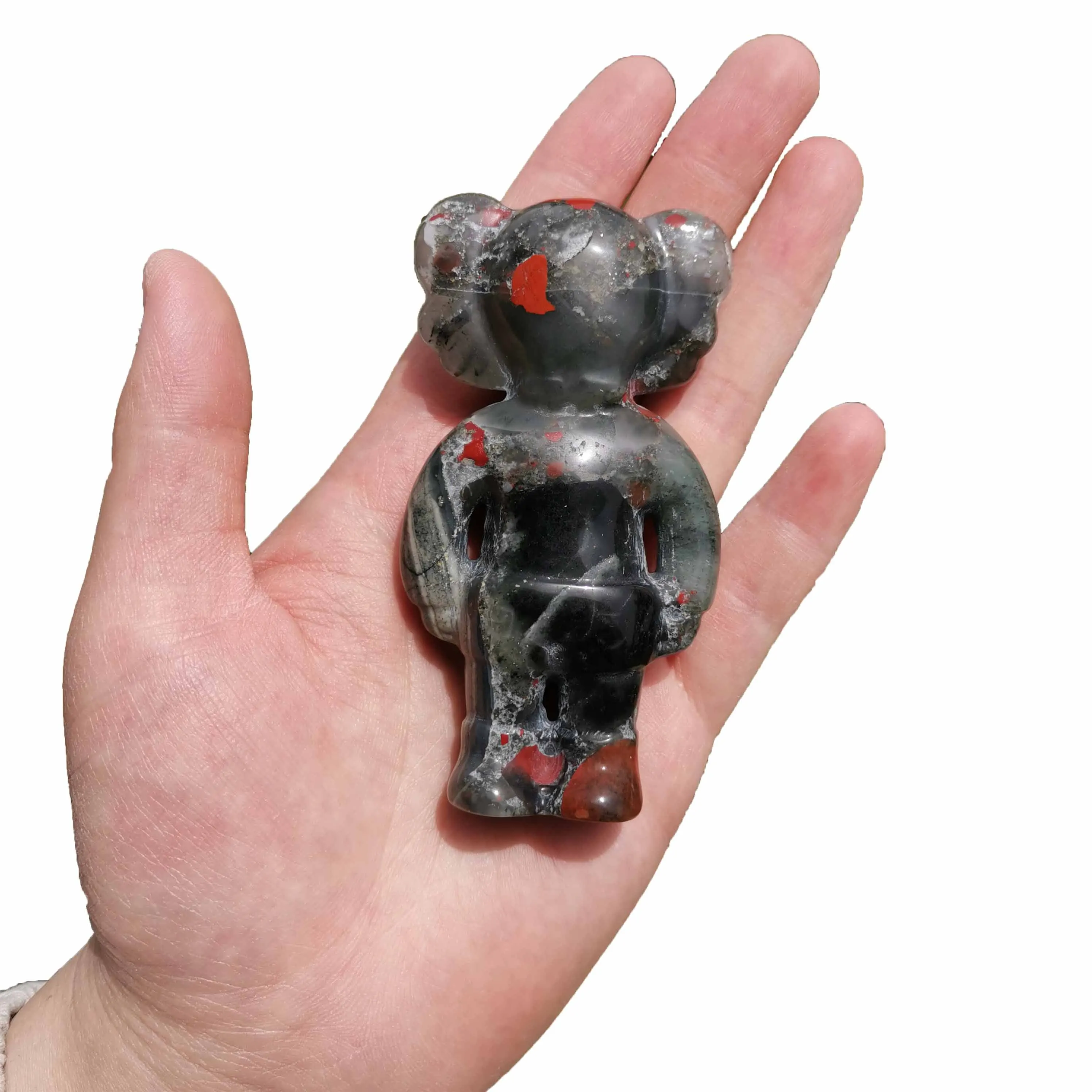 

Natural Stone Carved Blood stone cute bear Rose quartz crystal figurine stone Bear statue