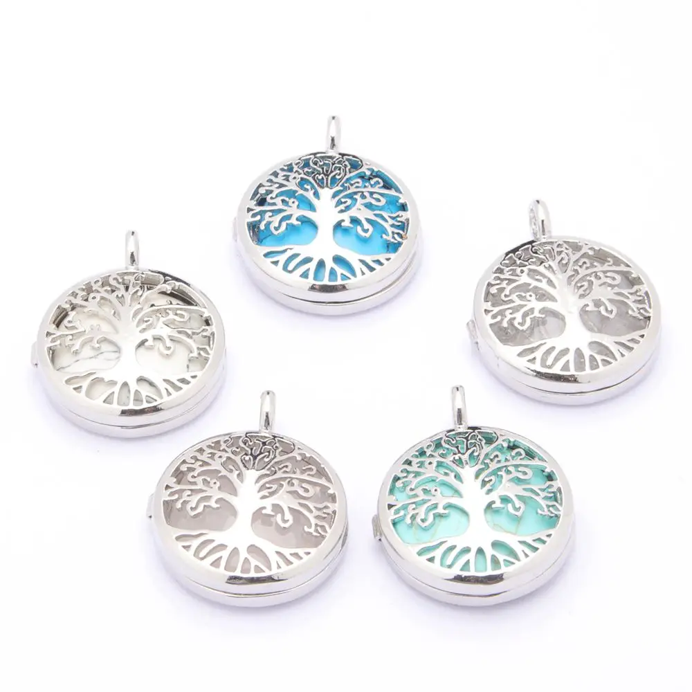 Tree Of Life Two Sided Pattern Alloy Pendant Necklace Jewelry Natural Stone Crystal  Fashion Charm Reiki Heal Hanging Accessory