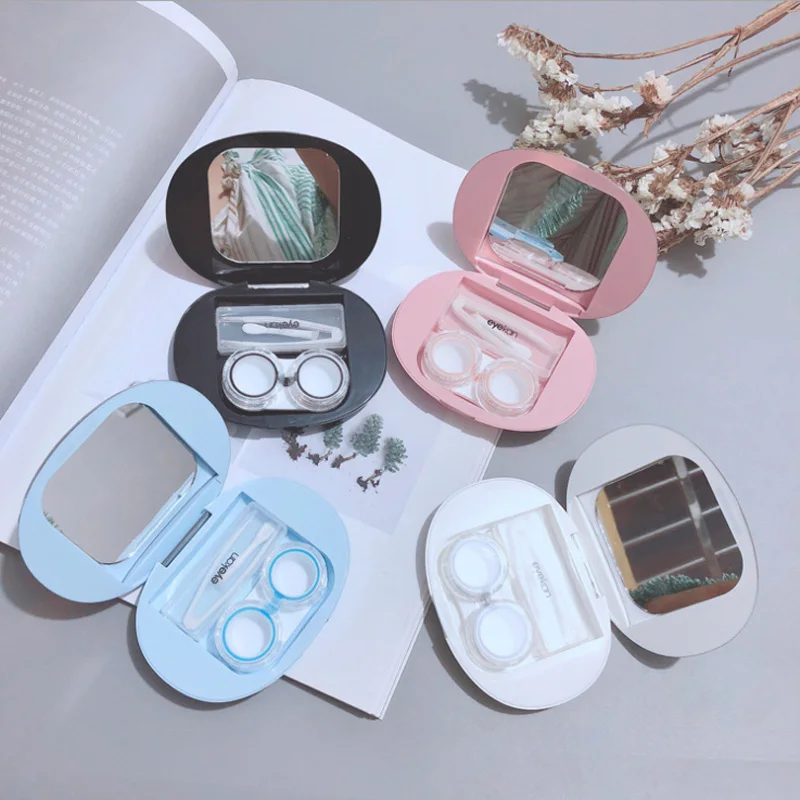 Cobblestone Magnetic Induction Contact Lens Case Ins girl and boy New Thin Contact Lenses Case  Eye contacts case image 5