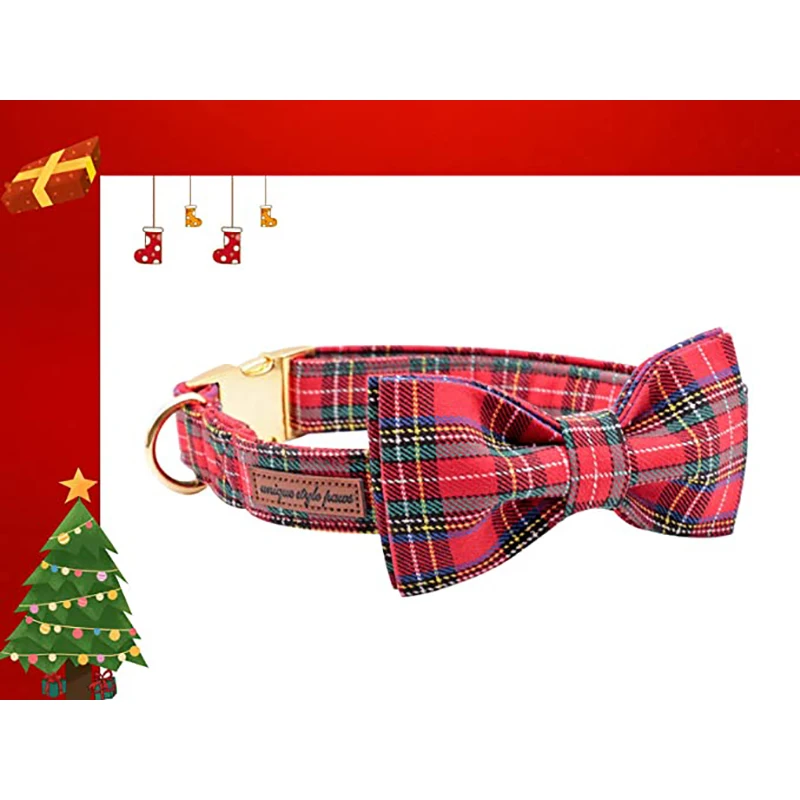 Unique Style Paws Christmas Adjustable Handmade Bowtie Dog and Cat Collar Pet Gift for Dogs and Cats