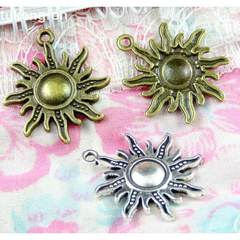 50Pcs Sunflower Charms Antique Silver Plated Bronze Color Pendant DIY Jewelry Accessories