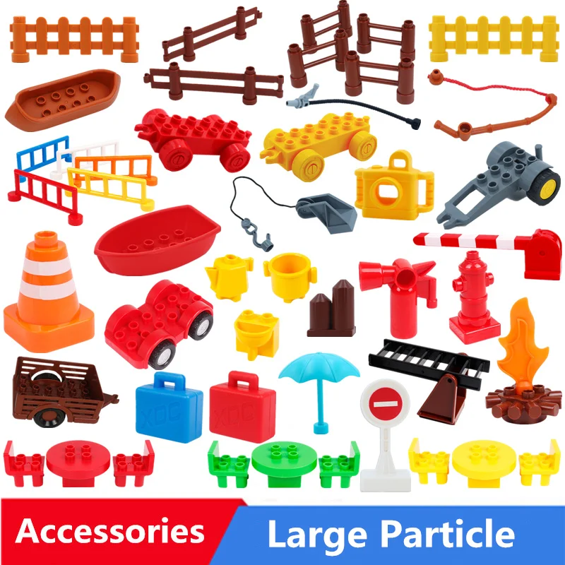 Large Particle Building Blocks Fire Suitcase Fence Torch Tables Bulk Accessories Compatible With children Toys For Kids Gift