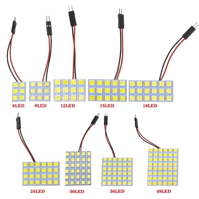 Bombilla de Panel Led para coche, lámpara de lectura T10 BA9S Festoon c5w, 24SMD/36SMD/48SMD, adaptador de cúpula, festón blanco, azul hielo, 12v