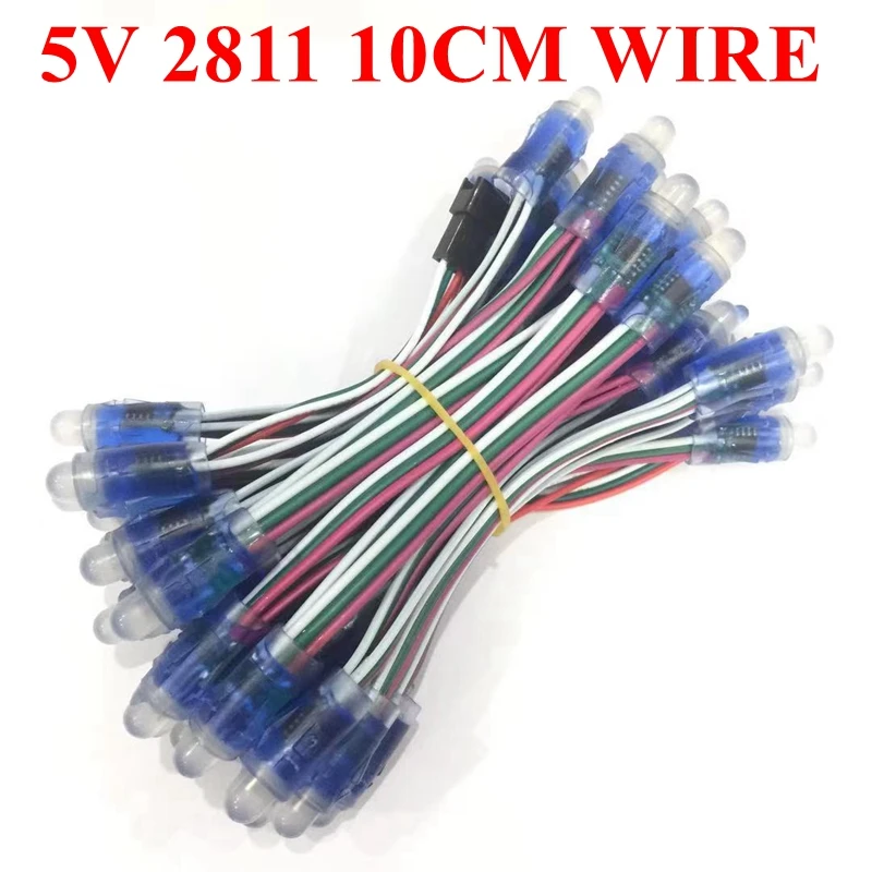 50pcs 4m/6.5meter DC5V WS2811 Full Color LED Pixel Light Module 12mm 10cm/15cm wires IP68 waterproof RGB Digital led strings