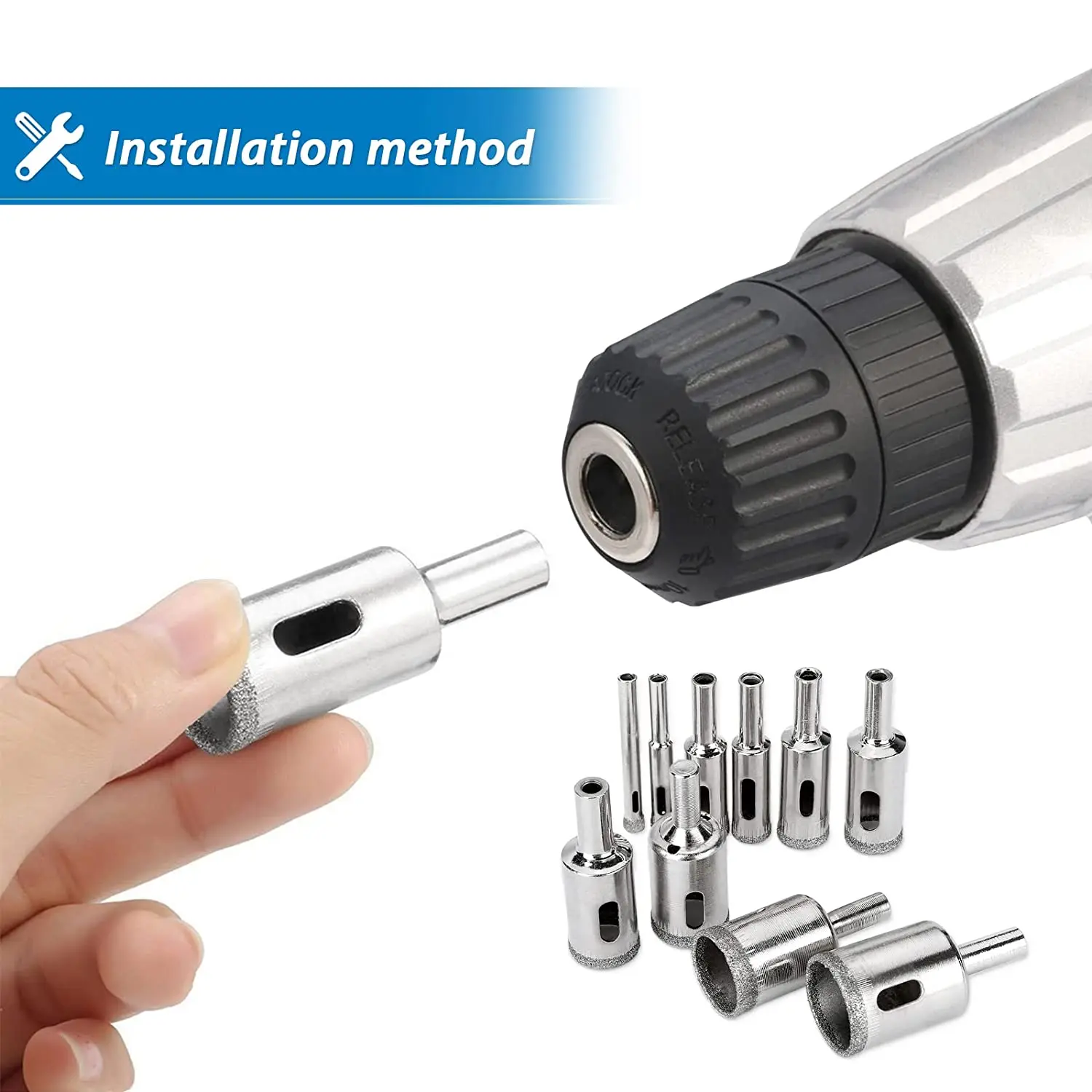 6-30mm Diamond Drill Bit Set 10 Pieces Diamond Glass Hole Saw for Tiles Glass Ceramic Porcelain Marble Bottles