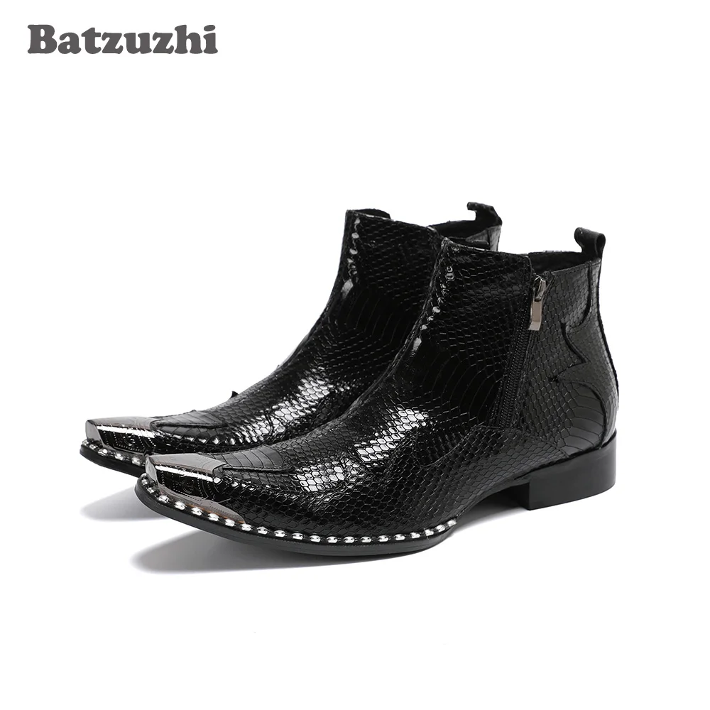 Batzuzhi Bota Masculina Fashion Boots Men Black Ankle Boots Soft Leather Comfortable Dress Boots for Men Motorcycle, Business