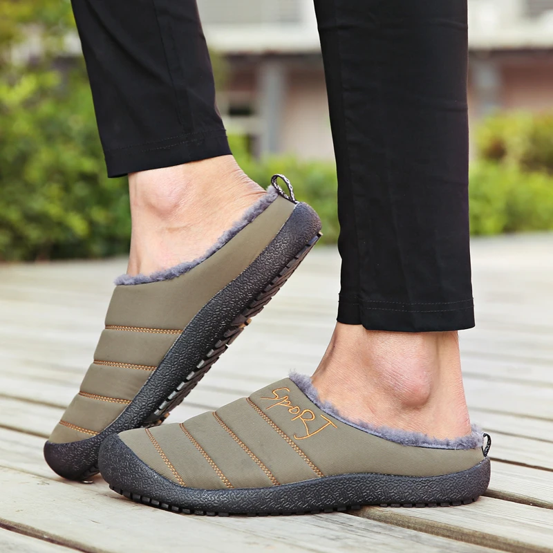 UncleJerry-Zapatillas de invierno para hombre y mujer, zapatos de interior cálidos, impermeables, antideslizantes, para el hogar, talla grande