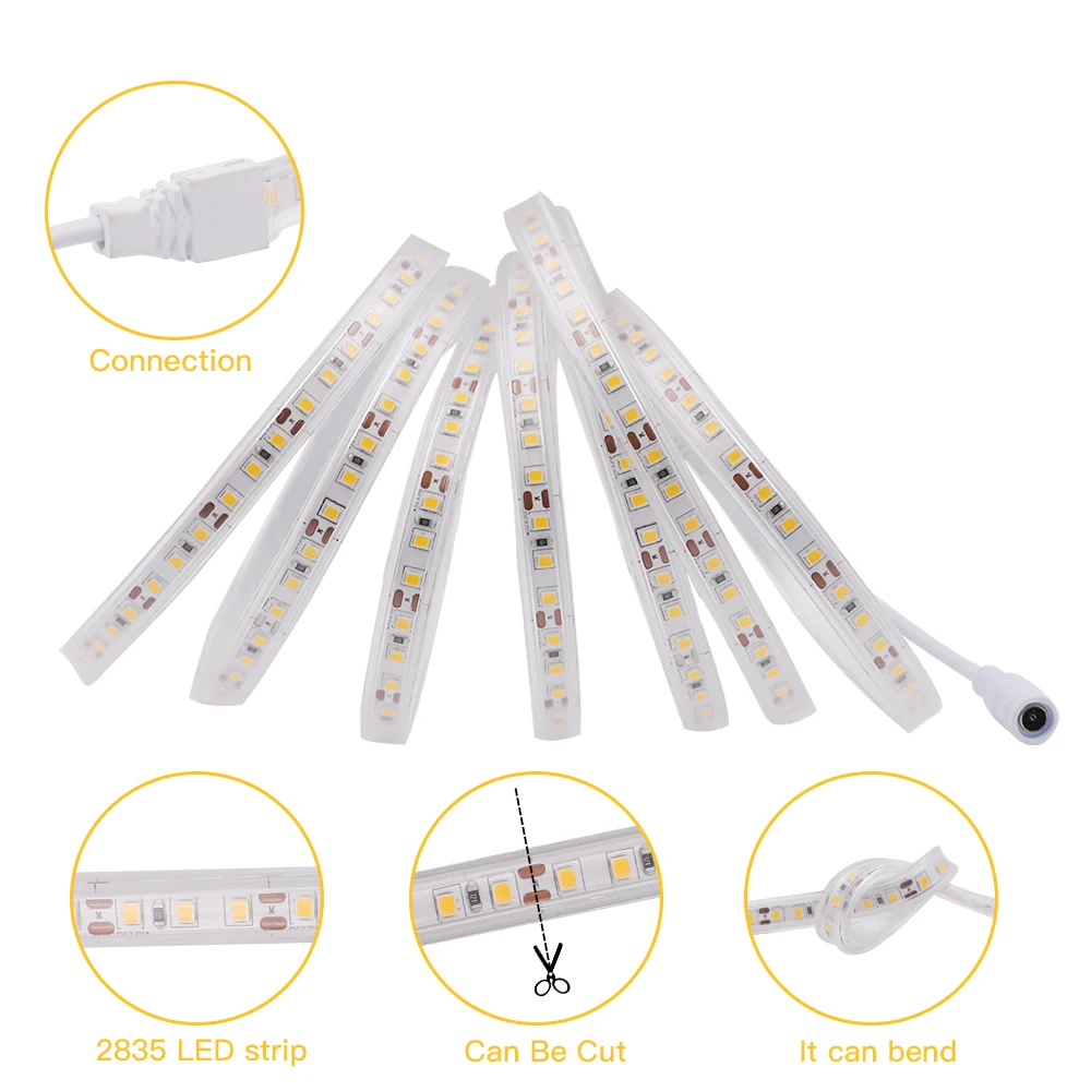 Dimmable LED Strip Light DC 12V 24V 2835 SMD 120Leds/m IP67 Waterproof LED Ribbon Flexible LED Tape Rope Light 3000K 4000K 6000K
