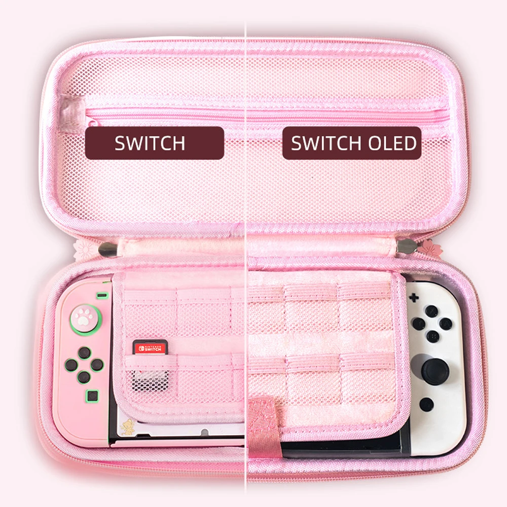 8 in 1 NS Switch LITE Console Accessories Kit Pink Sakura PU Carry Pouch Case With Screen Protector