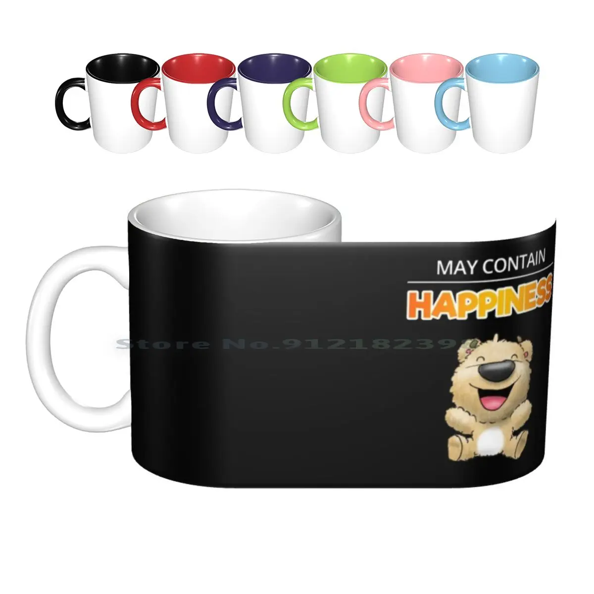 May Contain Happiness. Quote With Cute Bear Drawing Ceramic Mugs Coffee Cups Milk Tea Mug May Contain May Contain Happiness