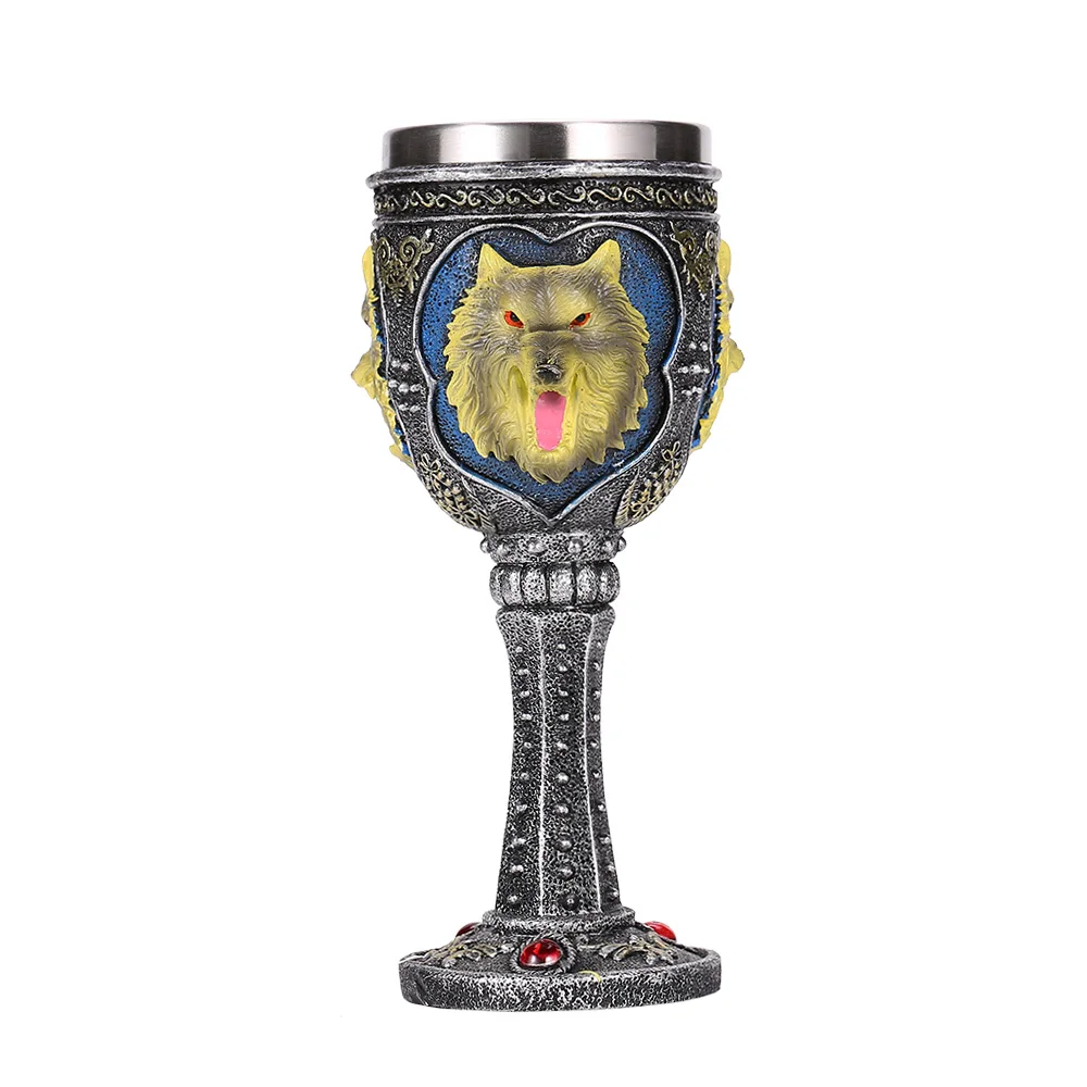 

Wolf Cocktail Glass Resin Stainless Steel Glassware 200ml Goblet Gothic Wine Glasses Whiskey Vino Cup Tiki Mug Pub Bar Drinkware