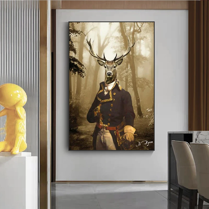 

General Deer Art Posters and Prints on the Foggy Forest Canvas Hanging on the Wall Cuadros Picture Living Room Home Decoration
