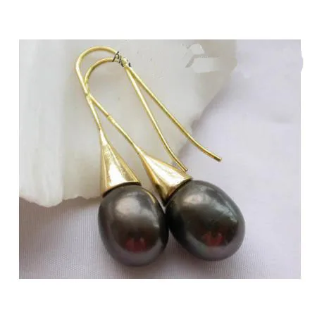 

New Arrival Favorite Pearl Earrings Beautiful 13mm Black Drip Freshwater Pearl Dangle Earring S925 Silver Hook Fine Lady Gift