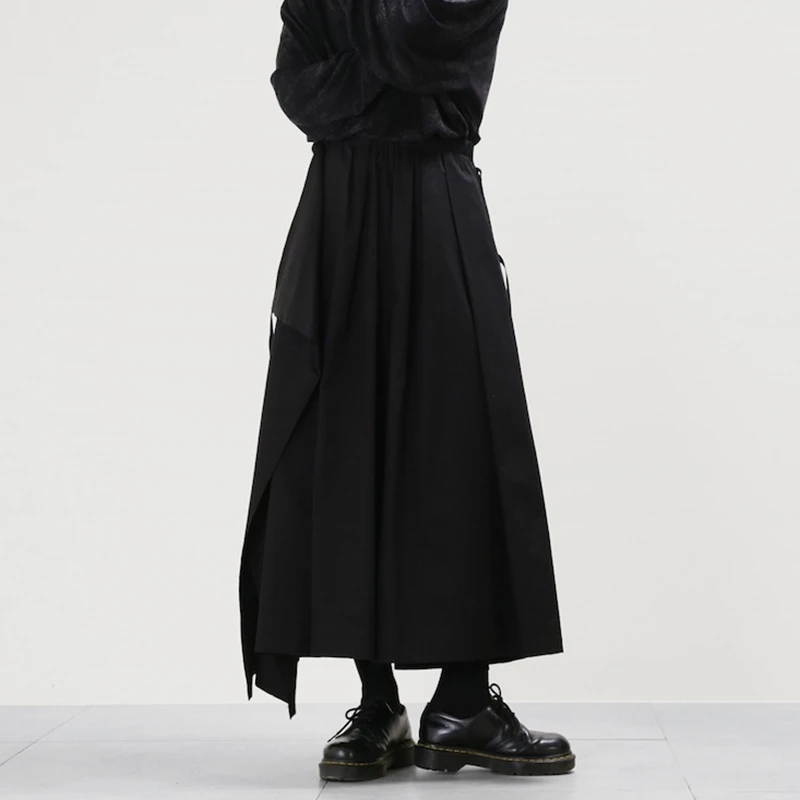 New men's casual trousers wide leg trousers culottes super loose large size simple dark color
