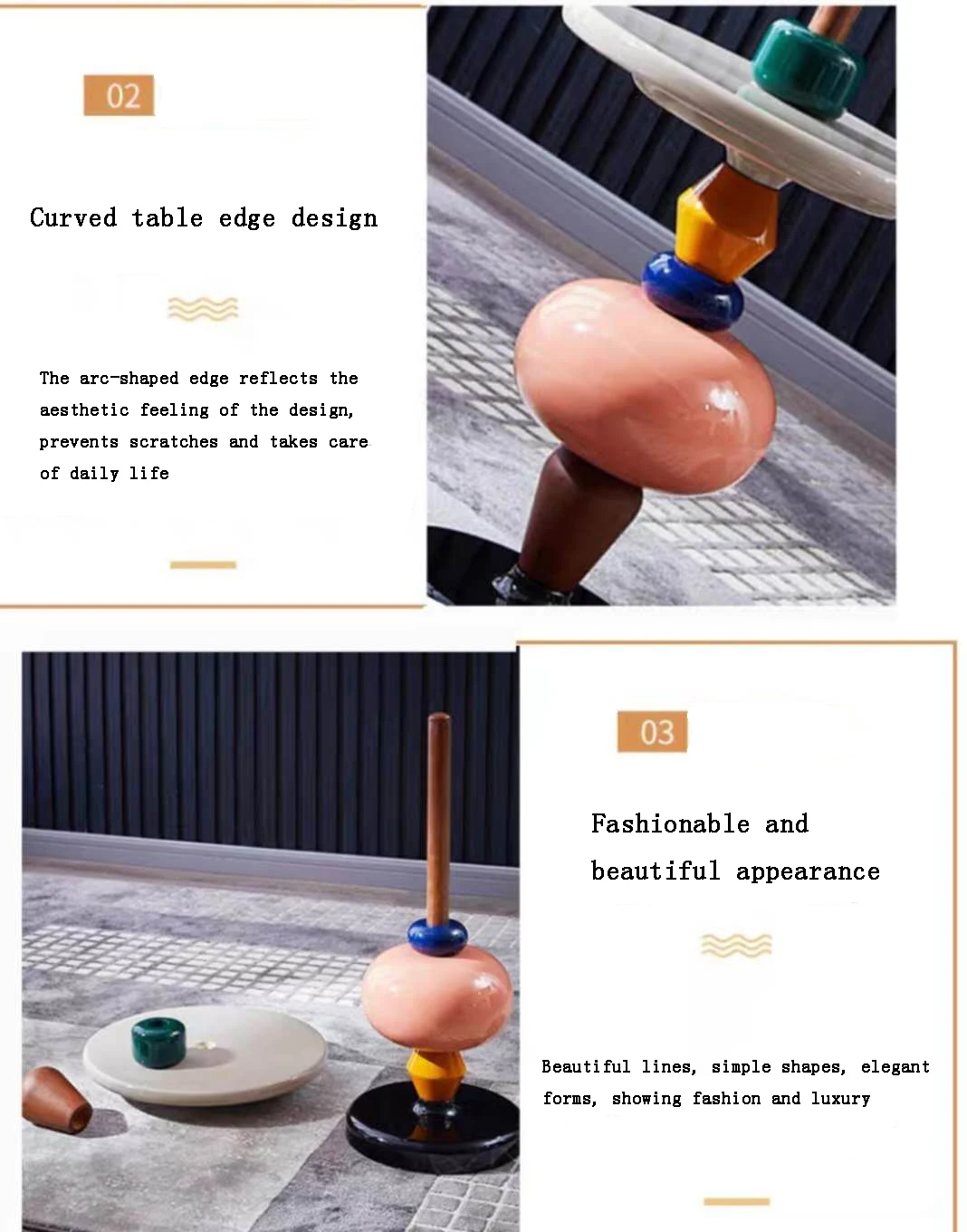Nordische Möbel, Teetische mit Geometrie, Wohnzimmer-Sofa-Beistelltisch, Zuckerkürbis-Couchtisch, Nachttisch, runder Schreibtisch, individuell gestaltet – Detail 11