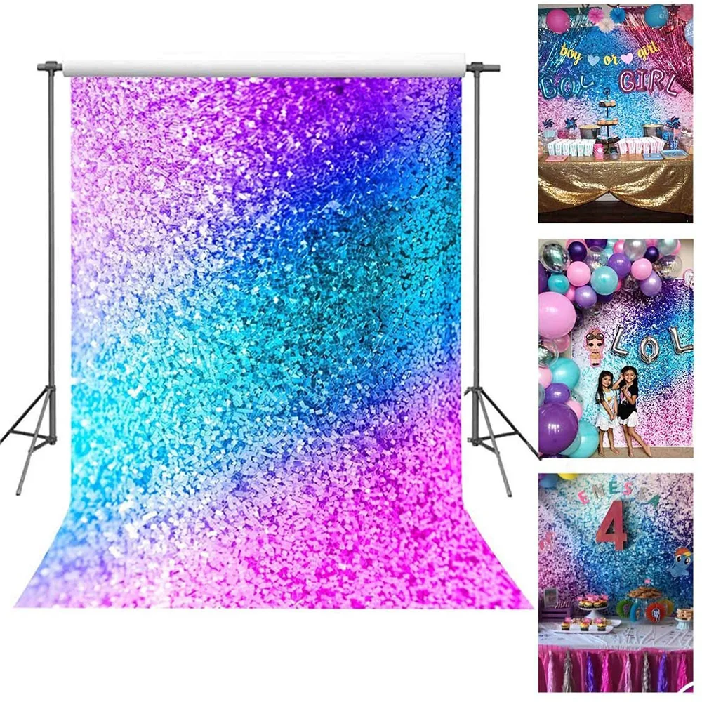 

Glitter Rainbow Colorful Photography Backdrop Photo Studio Sequin Wedding Party Portrait Background Makeup Photo Video Props