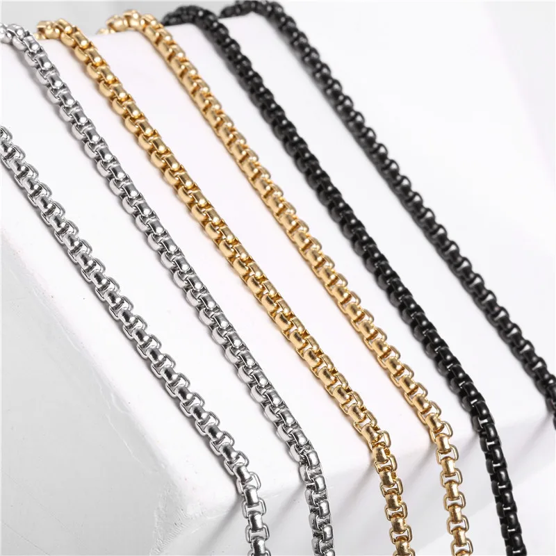 Rope Chain Box Necklace Stainless Steel Chains Link Necklaces Pendant DIY Jewelry Never Rub Off 2MM 2.5MM 3MM 4MM USENSET